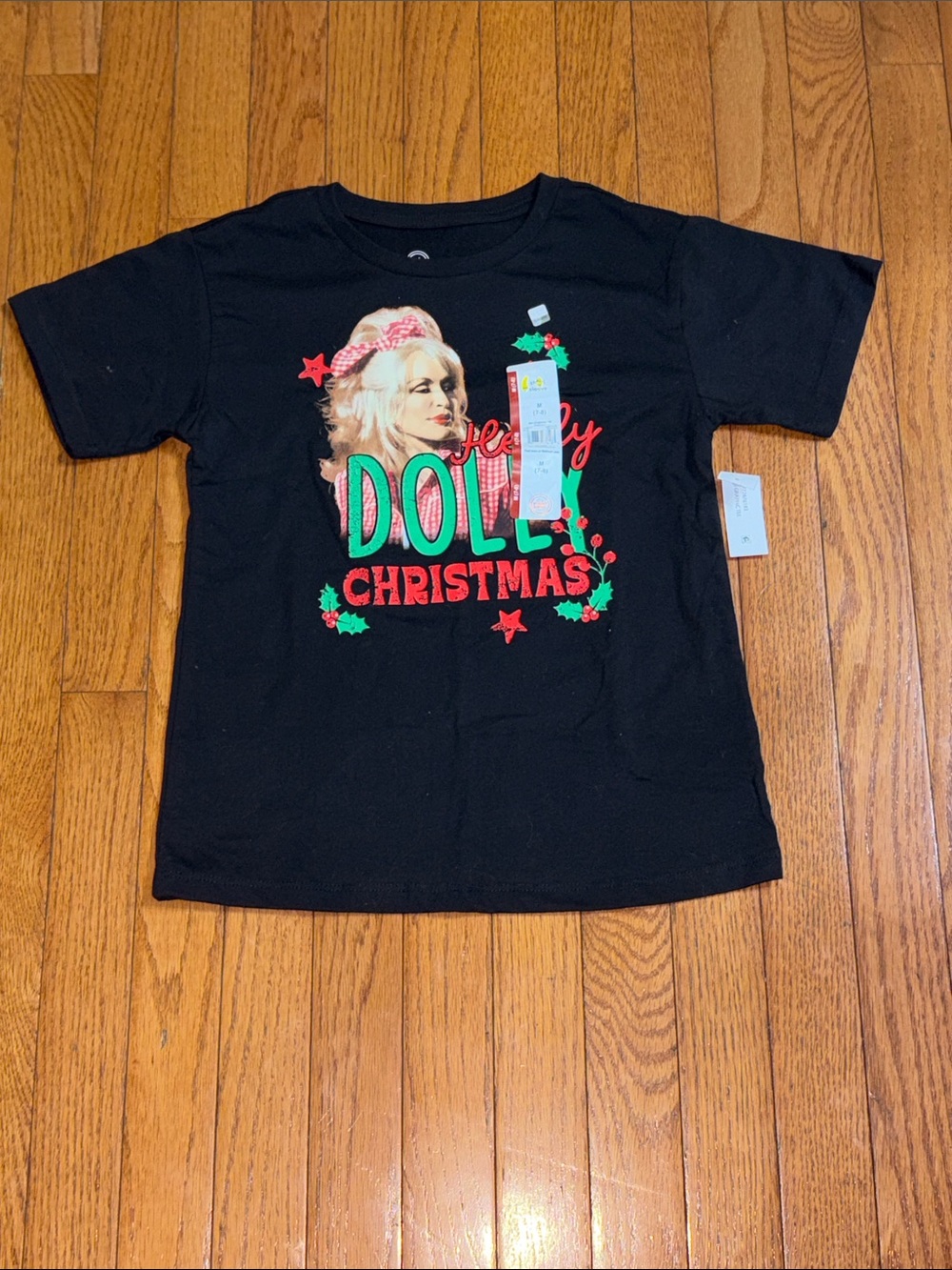 wonder nation Black Tee with Dolly Christmas Graphic and Pink Bandana